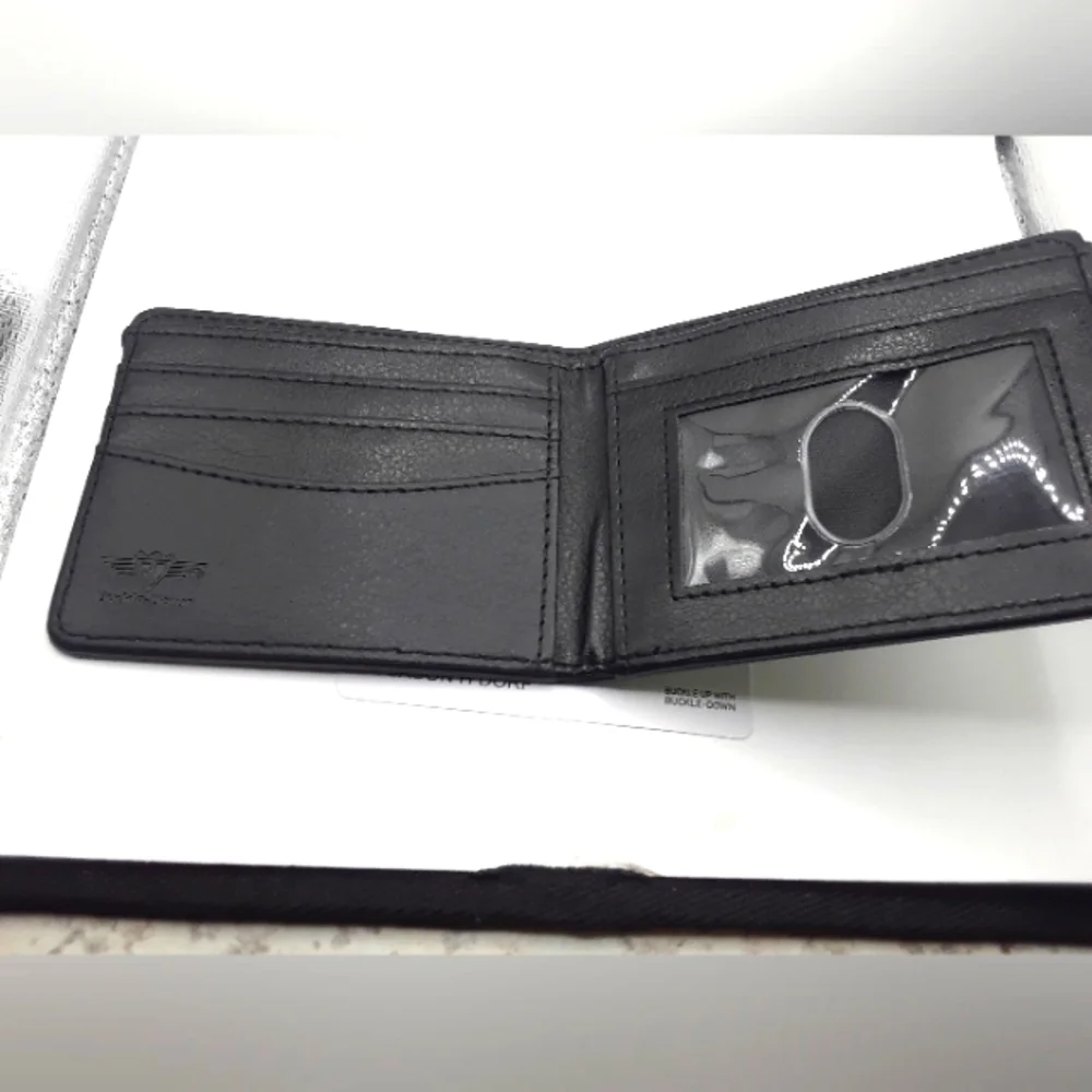 Blue Cross Pattern Bi Fold Wallet Vegan Leather New Made USA